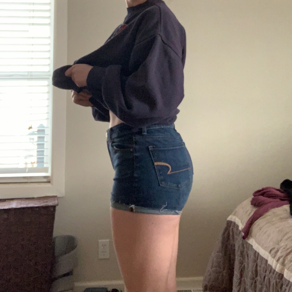american eagle high rise denim shorts